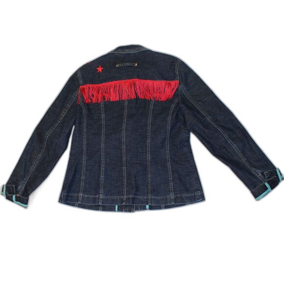 Tribal Denim Size 12 Stretch Tassles Western Jean Jacket - Picture 3 of 8